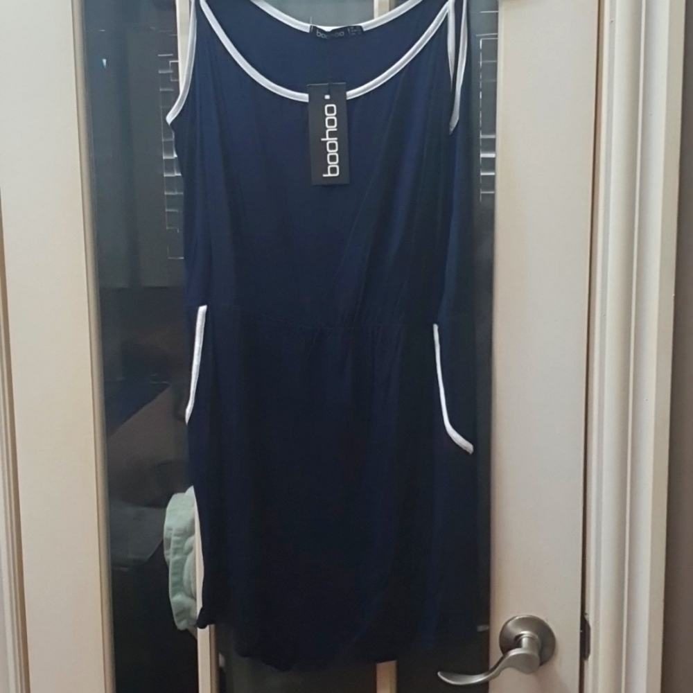 NWT Boohoo blue and white romper